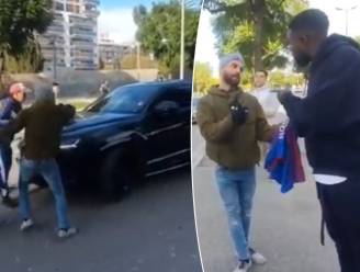 Opdringerige ‘fans’ van Barça springen op auto van Umtiti, maar schrikken zich een hoedje wanneer furieuze Fransman plots voor hun neus staat