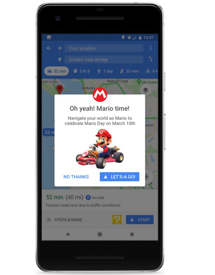 Mario rijdt alleen op de mobiele telefoon, niet op de desktop