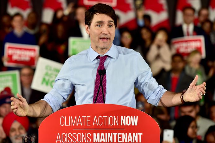 De Canadese prmier Justin Trudeau tijdens een klimaatactie begin maart.