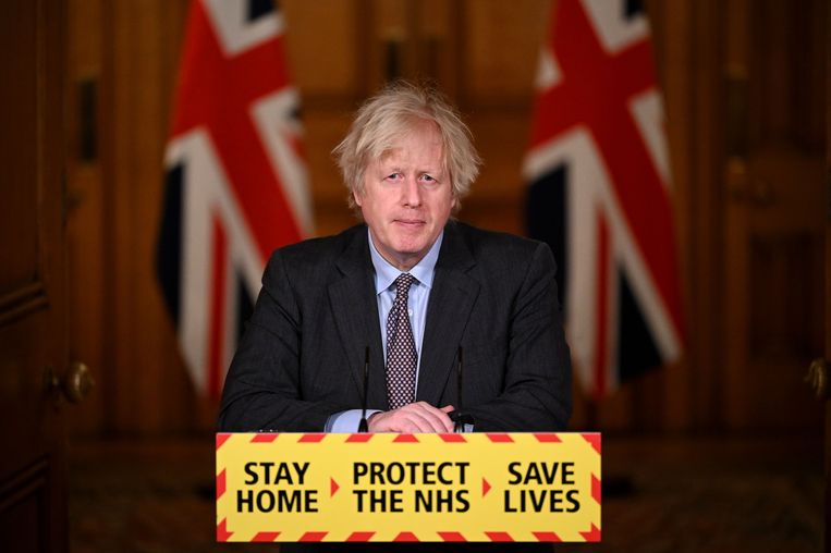 Brits premier Boris Johnson kondigde een opheffing van de lockdown in verschillende fasen aan. Beeld Getty Images