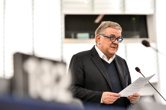 Italian Pier Antonio Panzeri speaking during a plenary session in Strasbourg.