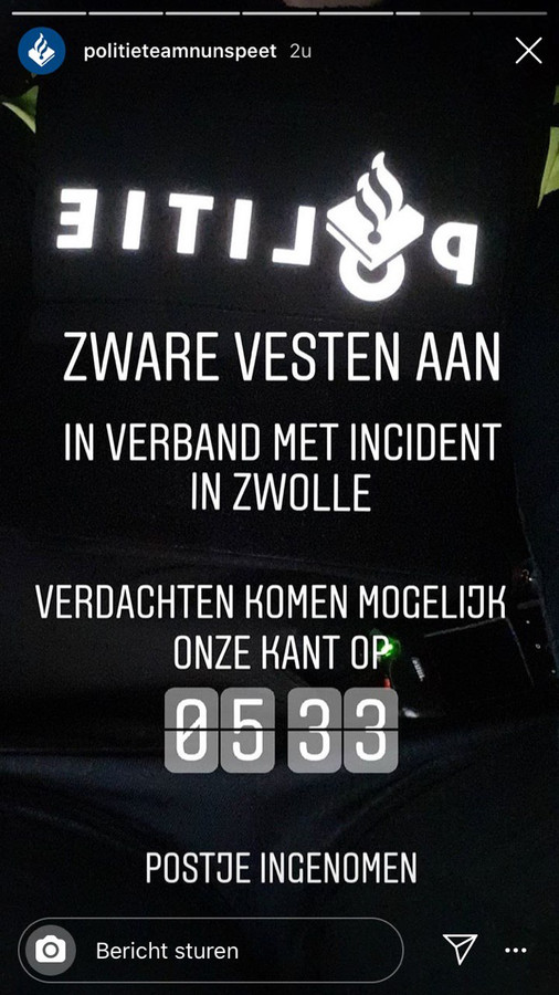 De politie Nunspeet stond op de uitkijk na de mogelijke schietpartij in Zwolle.