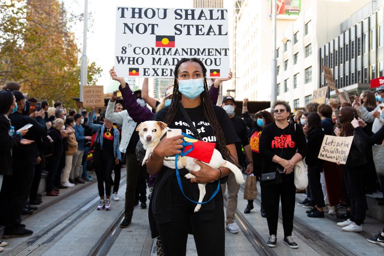 Een protestmars in Sydney, Australië, op 6 juni. Beeld Icon Sportswire