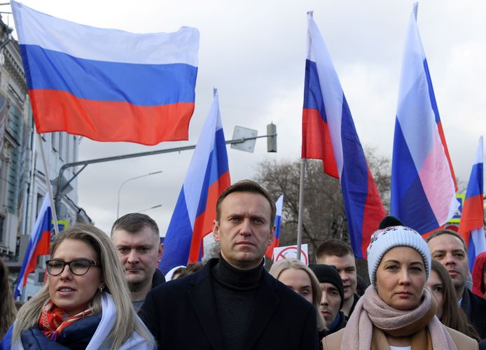 Archiefbeeld. Russische oppositieleider Alexei Navalny tijdens een demonstratie. (29/02/2020)