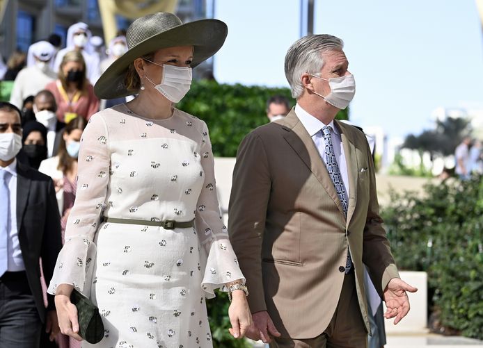 Koningin Mathilde en koning Filip op bezoek op de wereldtentoonstelling in Dubai eerder deze maand.