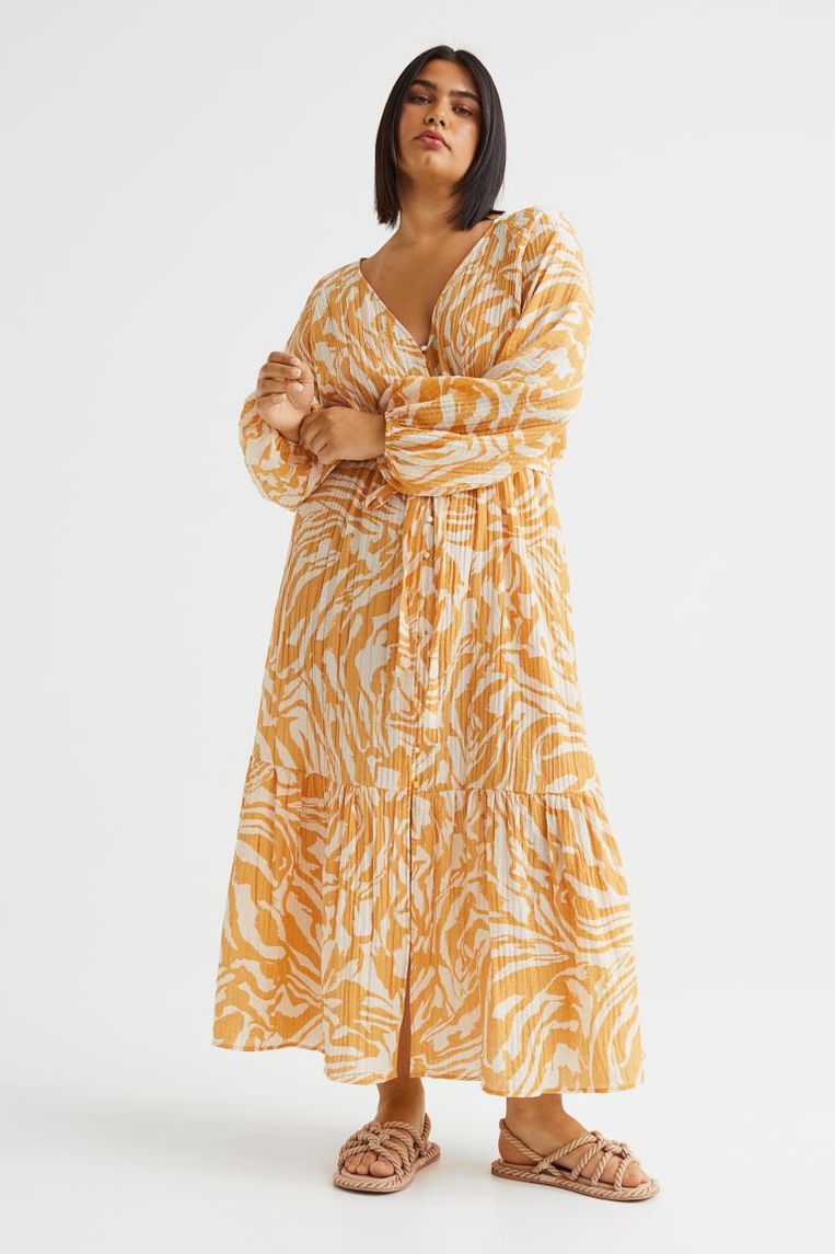 Deze zonnige jurk van Maxima shop je hier Beeld Website H&M