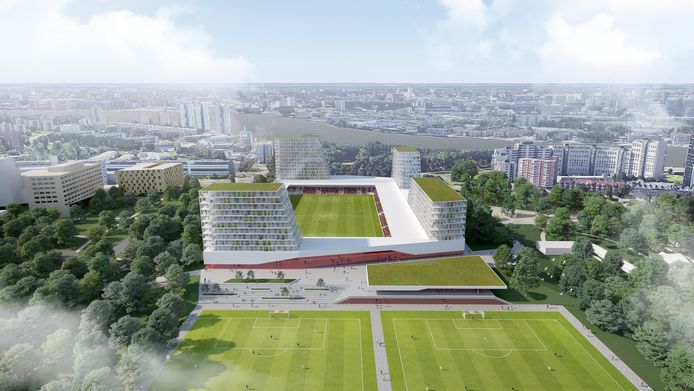 Artist impression van het vernieuwde stadion van Excelsior.