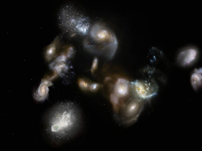 Enorme conglomeraten van sterrenstelsels-in-wording in het vroege heelal ontdekt