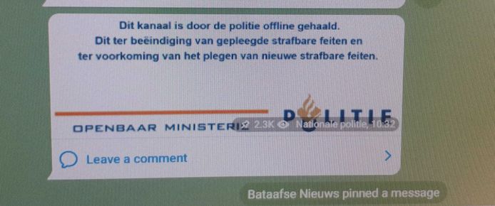 De melding van de politie in de Telegram-groep Bataafse nieuws.