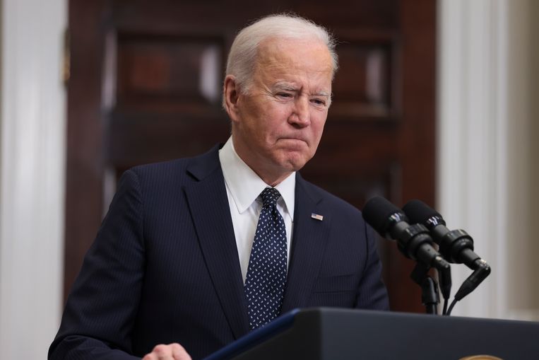 De Amerikaanse president Joe Biden vrijdag tijdens zijn toespraak in het Witte Huis over de Oekraïne-crisis. Beeld EPA