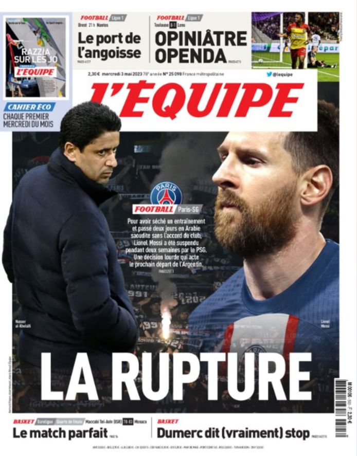 De cover van L'Équipe op woensdag.