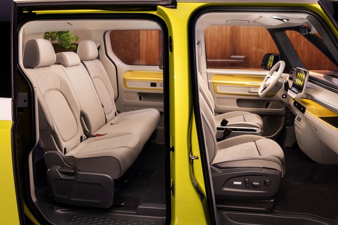 The colorful interior of the Volkswagen ID.Buzz