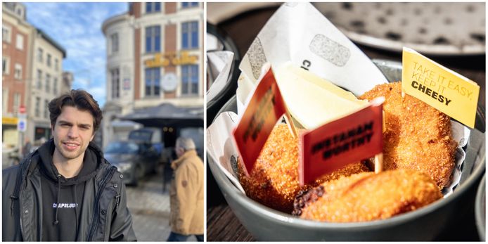 (links) Jonith Herman voor het pand op de Grote Markt 1, waar vroeger bistro Allo Allo zat. (rechts) beeld van lekkere kroketjes van Chapeluur