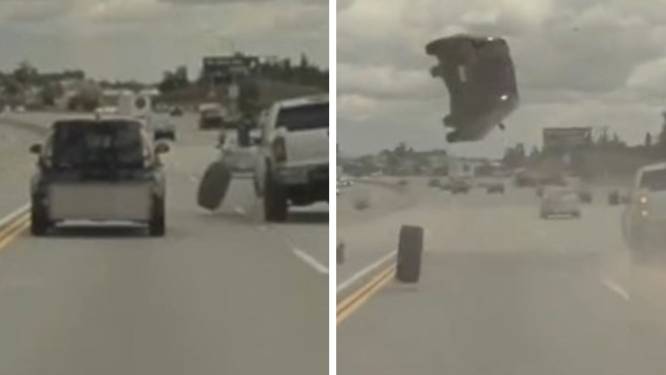 Un pneu mal fixé envoie une voiture dans les airs sur une autoroute