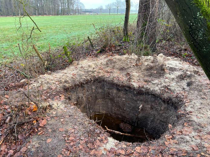 De kuil in het bos bij Schalkhaar is zo'n 1,5 meter diep.