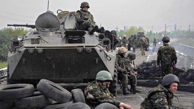 Oekraïense militairen nabij Slovjansk Beeld EPA