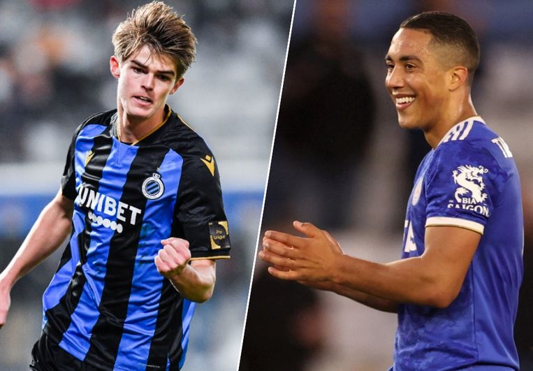 Charles De Ketelaere en Youri Tielemans. Beeld Belga en Action Images via Reuters