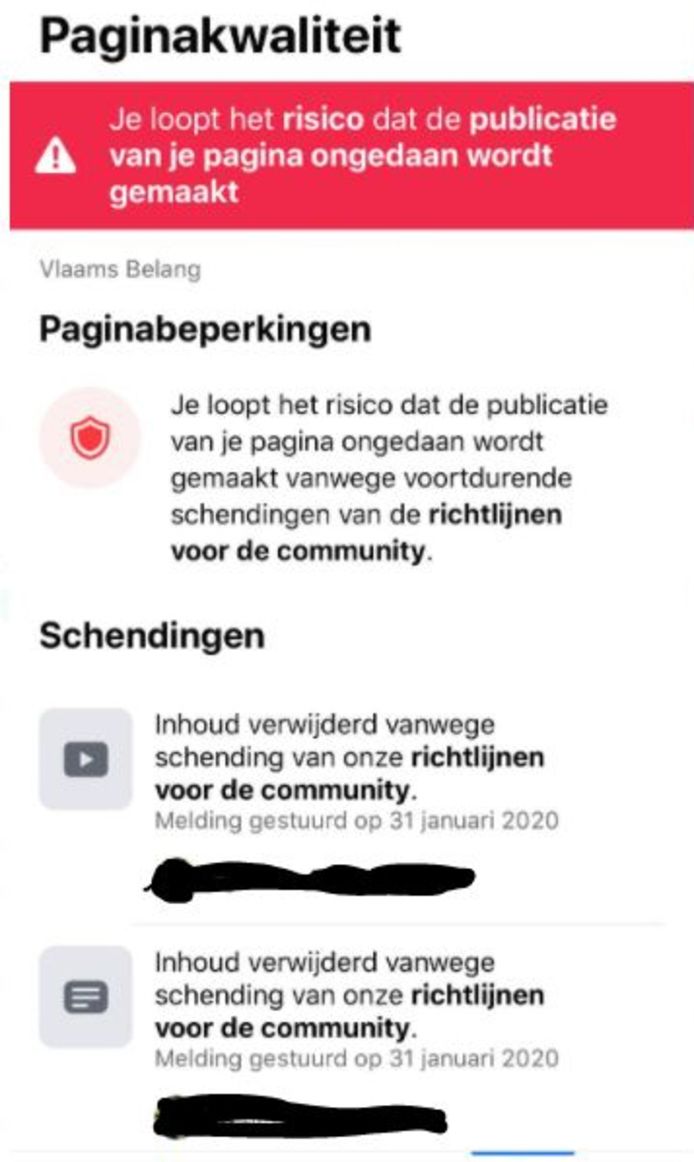 Facebook waarschuwt Vlaams Belang voor afbeeldingen van Zwarte Piet en dreigt ermee de pagina te verwijderen.