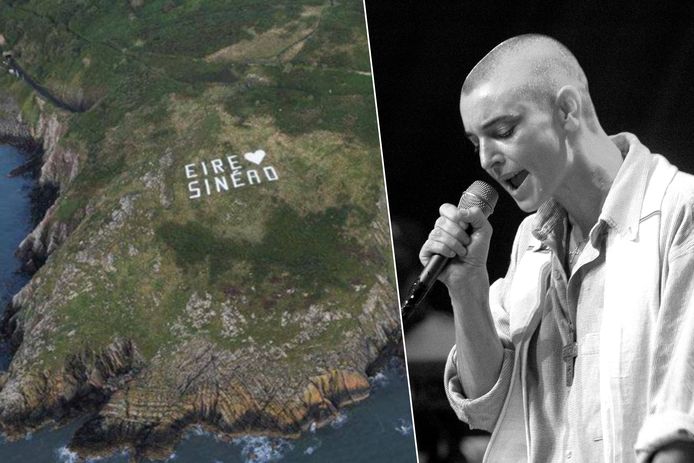 Eerbetoon aan de overleden zangeres Sinéad O'Connor nabij haar oude woonplaats in Bray, Ierland.