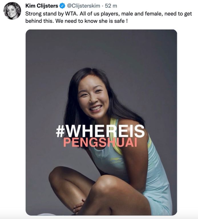 Tweet Kim Clijsters over Peng Shuai