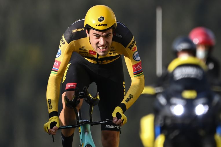 Wielrenner Tom Dumoulin in september vorig jaar tijdens de Tour de France. In juni keert hij terug om zich klaar te stomen voor de Olympische Spelen in Tokio. Beeld AP