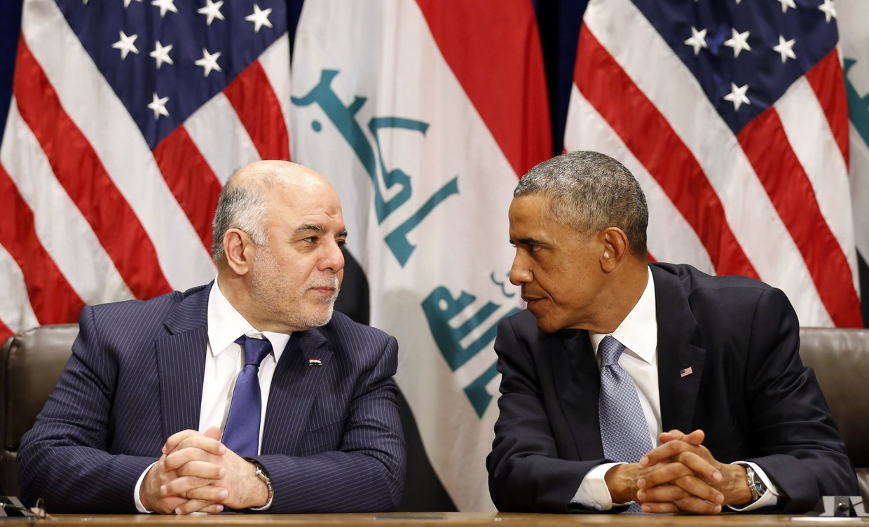 De Iraakse premier al-Abadi in gesprek met de Amerikaanse president Obama. Beeld reuters