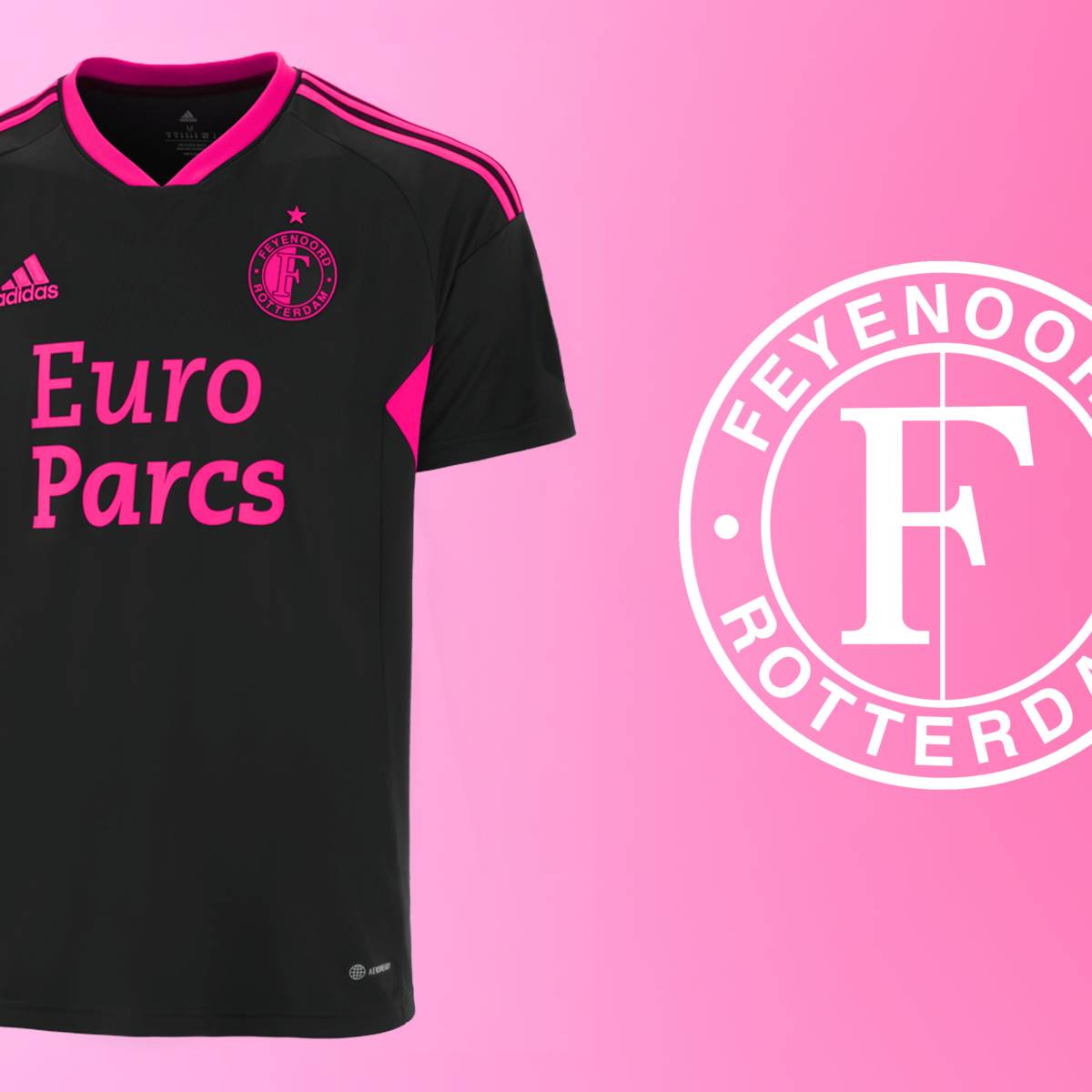 Feyenoord presenteert derde tenue Krachtig zwart gecombineerd met fel roze Nederlands voetbal AD