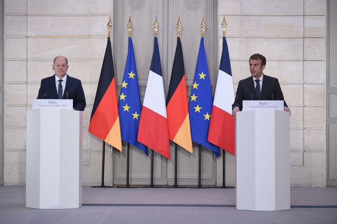 Duitse bondskanselier Olaf Scholz en Franse president Emmanuel Macron.