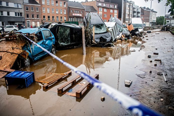 Verviers na de overstromingen, op 15 juli 2021.