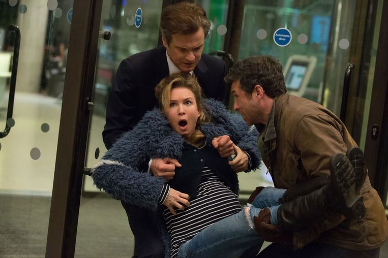 Colin Firth, Renée Zellweger en Patrick Dempsey in ‘Bridget Jones's Baby’ van Sharon Maguire. Beeld 