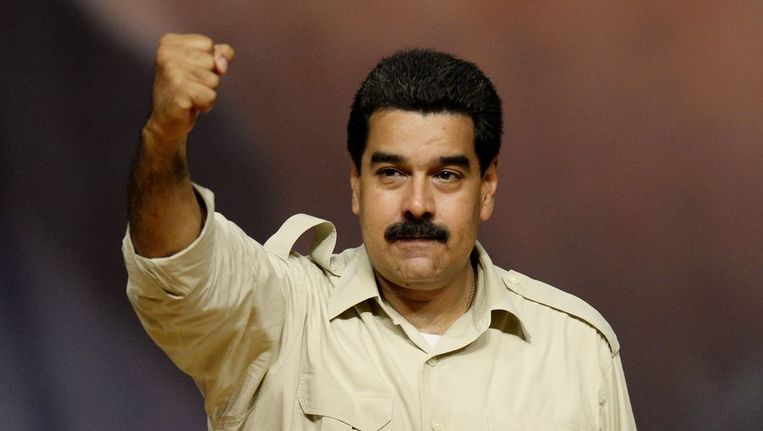 Nicolas Maduro tijdens een politieke manifestatie in Caracas afgelopen week. Beeld afp