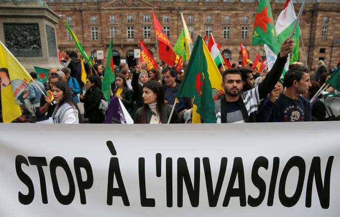 Koerdische betogers (foto van een betoging in Straasburg, niet Brussel)