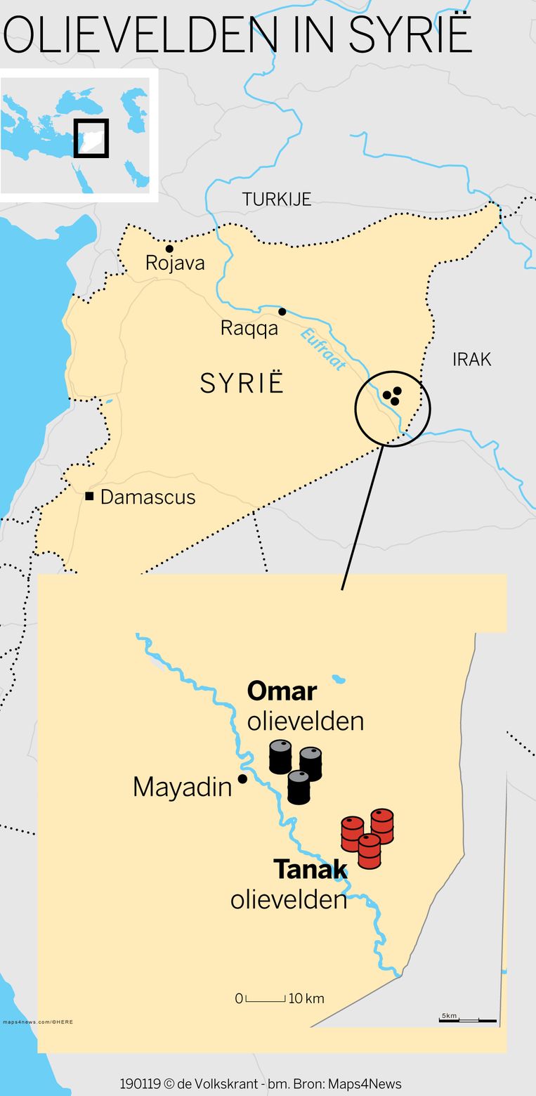 De verschillende olievelden in Syrië. Beeld De Volkskrant