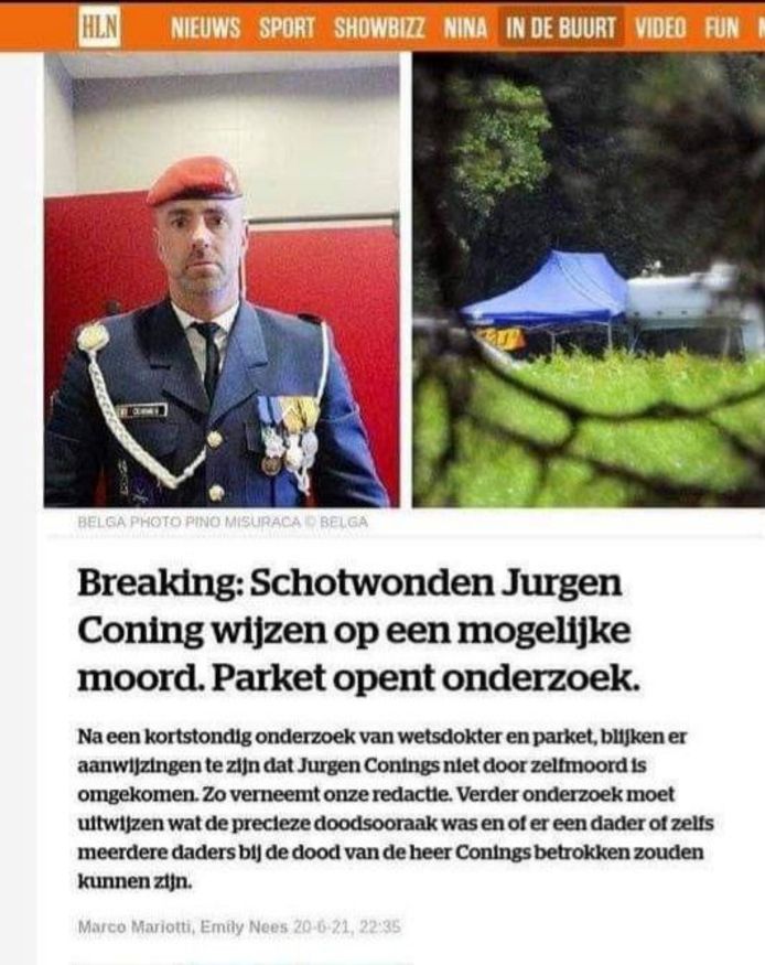 Een vervalst nieuwsbericht dat over Conings circuleerde, maar nooit verschenen is op HLN.BE