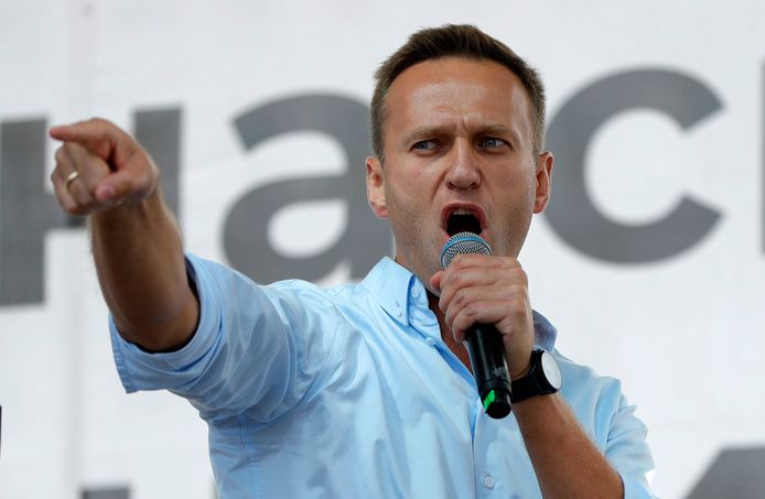 Alexei Navalny tijdens een protest in Moskou.