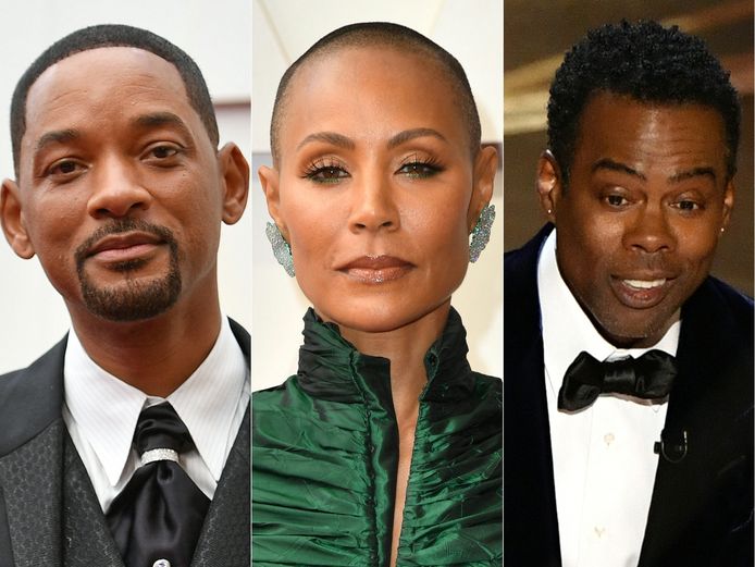 De Amerikaanse acteur Will Smith, zijn vrouw Jada Pinkett Smith en de Amerikaanse comedian Chris Rock.