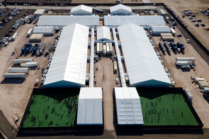 Een detentiecentrum voor migranten in Texas. De foto is gemaakt op 19 maart.