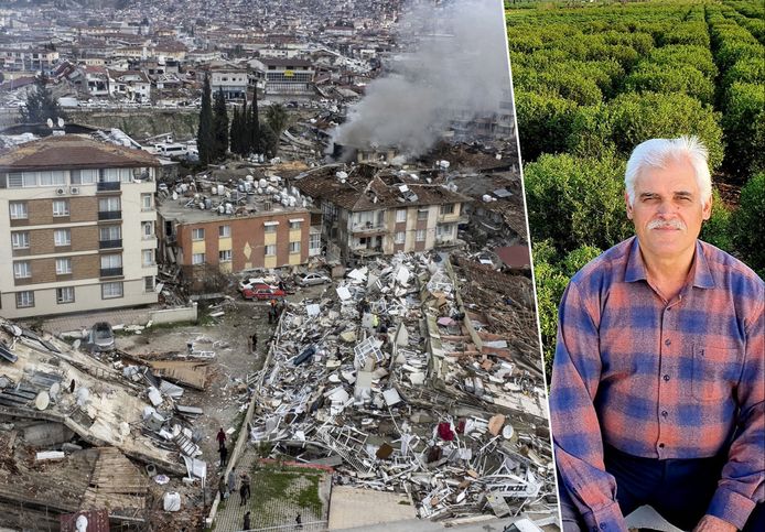Plusieurs immeubles d'habitation dans la zone sinistrée se sont effondrés, comme ici à Hatay. Yunus Düzgün, habitant de Maasmechelen, vit à la périphérie de la zone sinistrée, à Kozan.