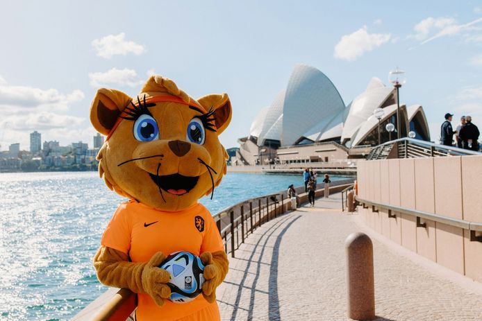 Orange mascot Kicky in Sydney.