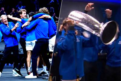 Carlos Alcaraz presents Team Europe with the Laver Cup, which immediately serves as a drinking cup