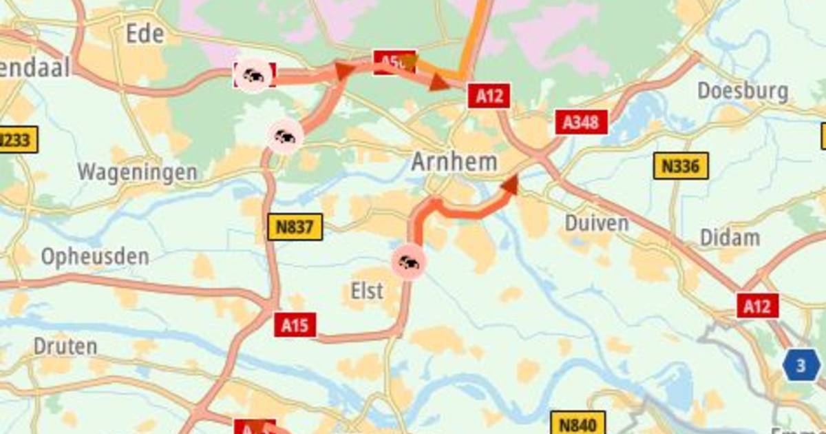 Files rond Arnhem lossen op na ongeval op de A12.