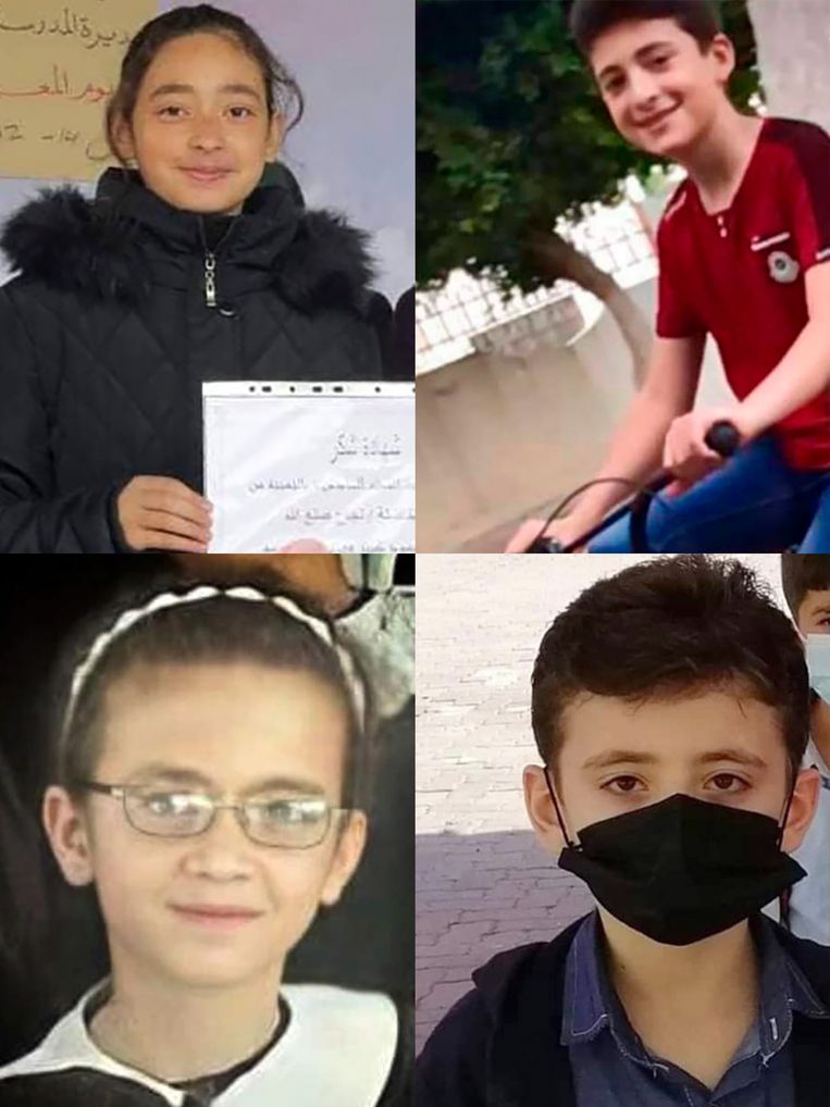 Dima, een briljante studente, haar broers Yazan en Amir en haar zus Mira al-Ifranji. Beeld NYT