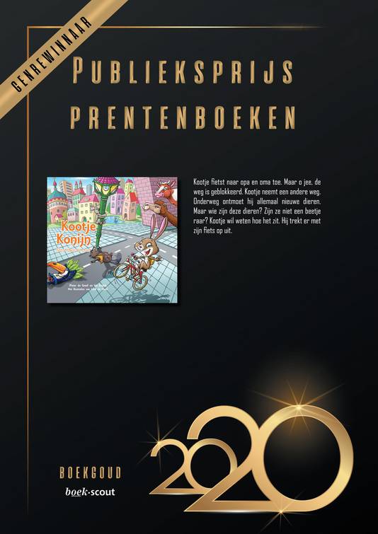 De BoekGoud-publieksprijs in het genre 'Prentenboeken' is voor 'Kootje Konijn fietst door de stad', waarvoor de Bredase illustrator Luuk de Greef de tekeningen maakte.