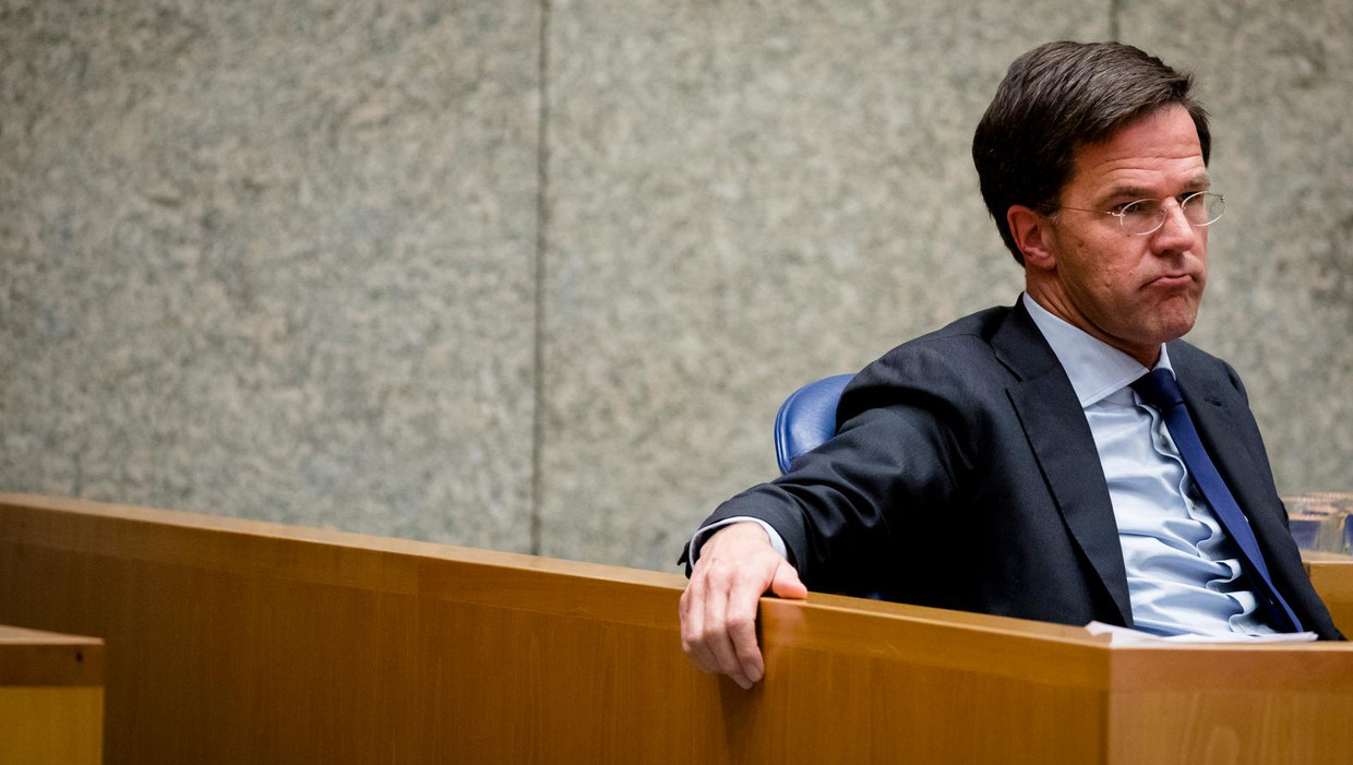 Premier Mark Rutte tijdens het debat op 26 januari 2017 over de Teevendeal. Beeld anp