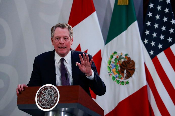 De Amerikaanse handelsgezant Robert Lighthizer tijdens een bijeenkomst in Mexico-Stad in december 2019.