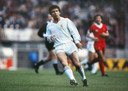 Real Madrid-speler Juanito in actie in de finale tegen Liverpool in 1981.