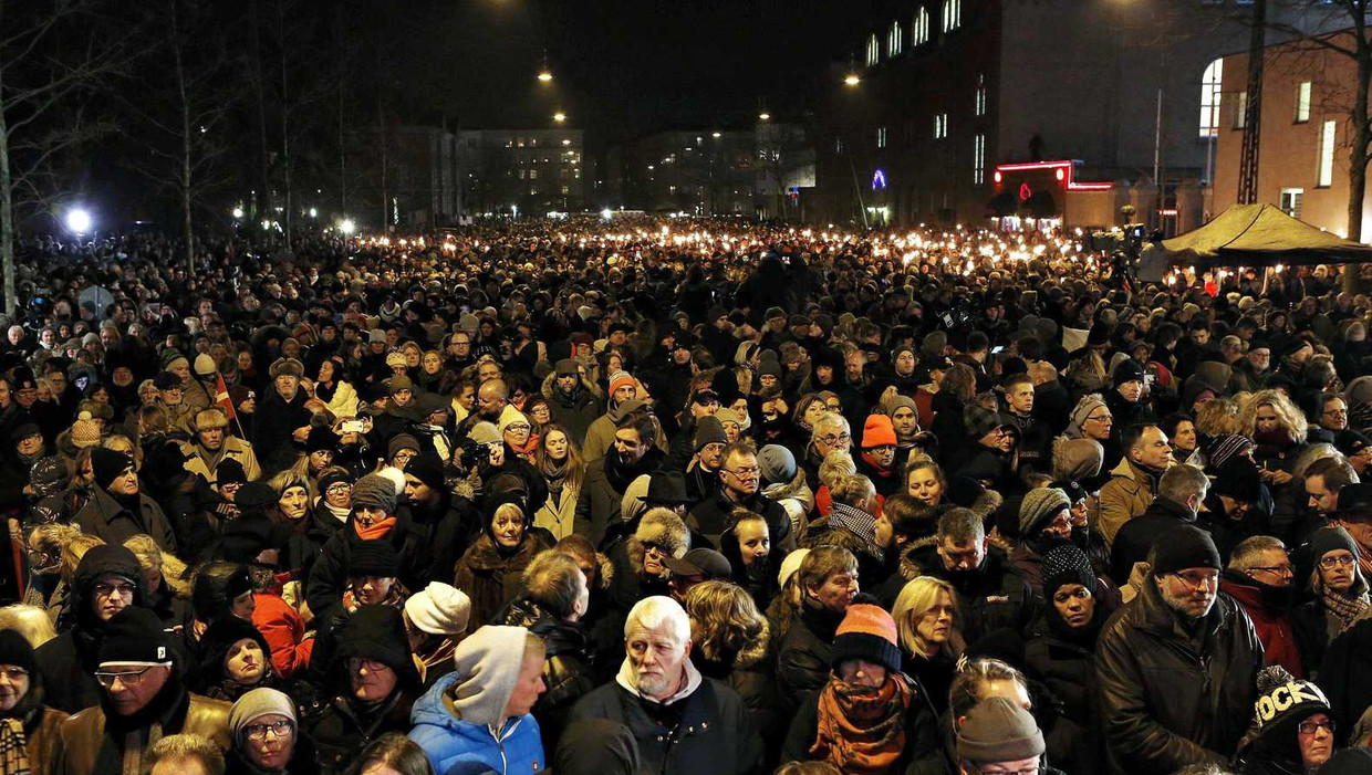 De herdenking voor de aanslagen in Kopenhagen. Beeld epa