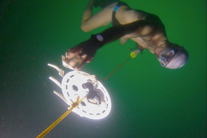 David Vencl op een diepte van 52,1 meter.