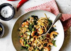 Spaghetti met pittige garnalen