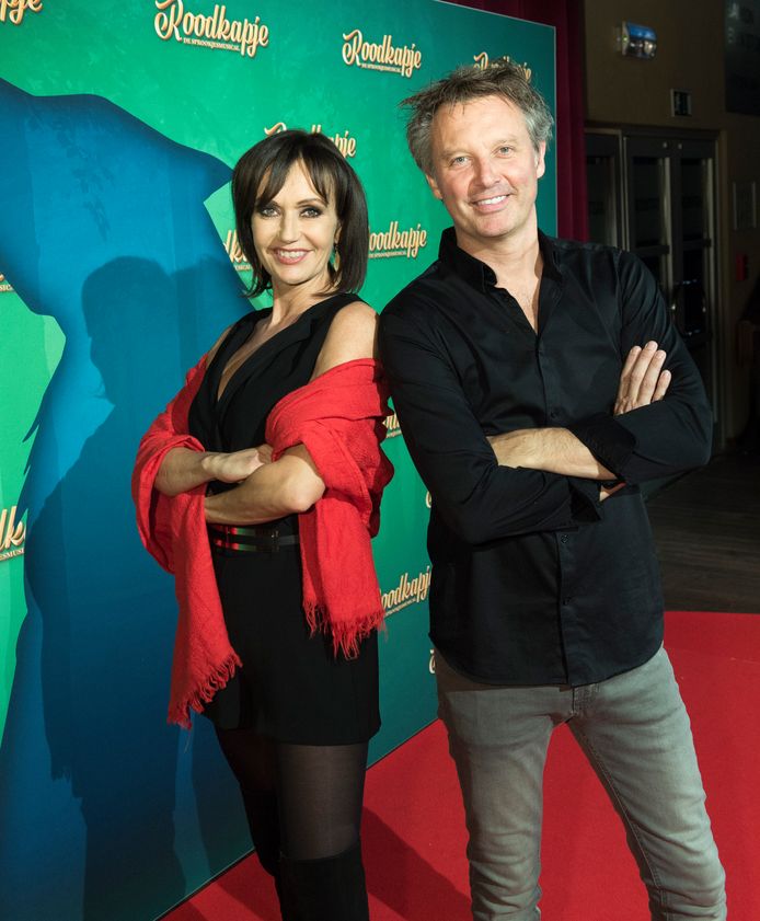 Chris Van Tongelen en Brigitte Derks op de première van de musical ‘Roodkapje’, waar ze samen aan werkten.